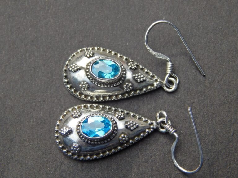 Blue Topaz Earring ,925 Sterling Silver Earring, Drop Earring, Gift, Handmade Earring, Fine Work Earring, Vintage Earring, Gift For Her E0837-GS