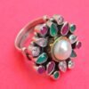 Natural Ruby, Emerald, Pearl Rings,925 sterling Silver Jewelry ring with gemstone Ruby, Emerald Faceted for Girls & Women gift item R0325-GS