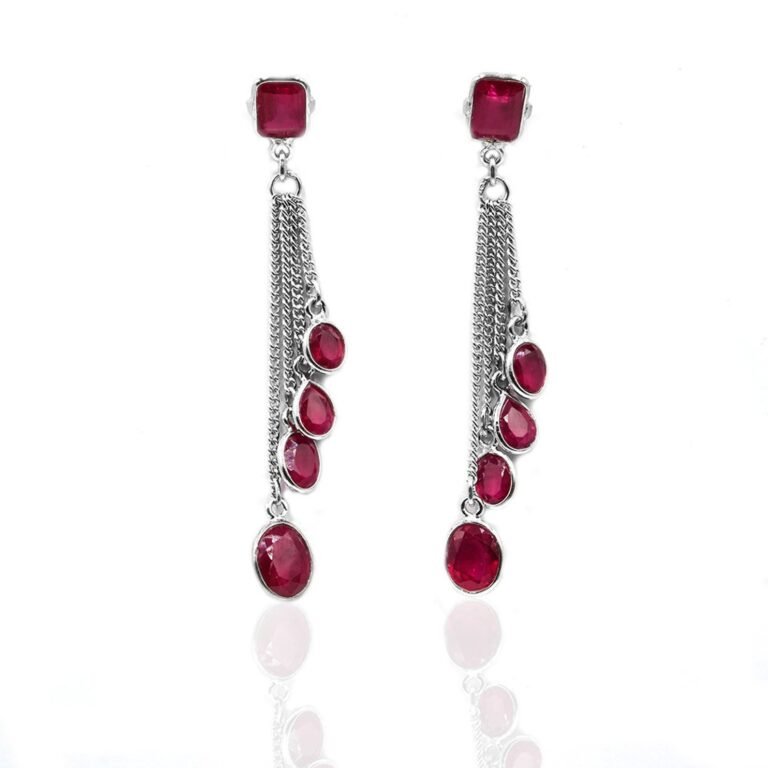 Dainty Ruby Studs, Chain Studs, Minimalist Earring, Wedding Earring, Earring Studs, Long Earrings, Gift Item, Natural Ruby Earring E0358-GS