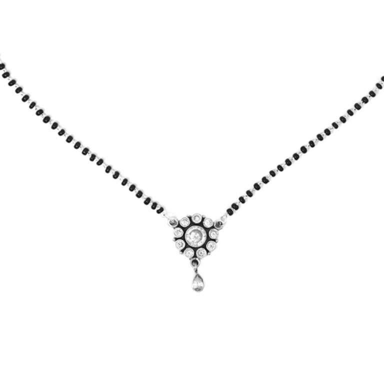 Natural Cubic Zirconia Mangalsutra Necklace 925 Sterling Silver Black Beads Silver Chain Gift For Her Traditional Necklace Gemstone Necklace NL0336-GS