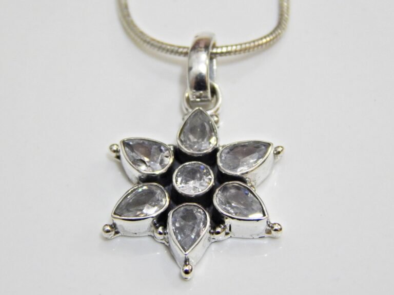 Cubic Zirconia Floral Pendent 925 Sterling Silver Classic CZ Pendant with 925 Sterling Silver Chain, White Pendent , Wedding Jewelry Gift P0003-GS