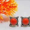 Coral Earring Studs, 925 Sterling Silver Jewelry With Gemstone Coral Earring-fine Earring, Handmade Earring , For Girls & Women Gift item E0928-GS