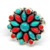 Natural Coral & Turquoise Ring in 925 Sterling Silver | 925 Sterling Silver Ring | Turquoise Silver Ring | Coral Silver Ring | Flower Ring R0213-GS