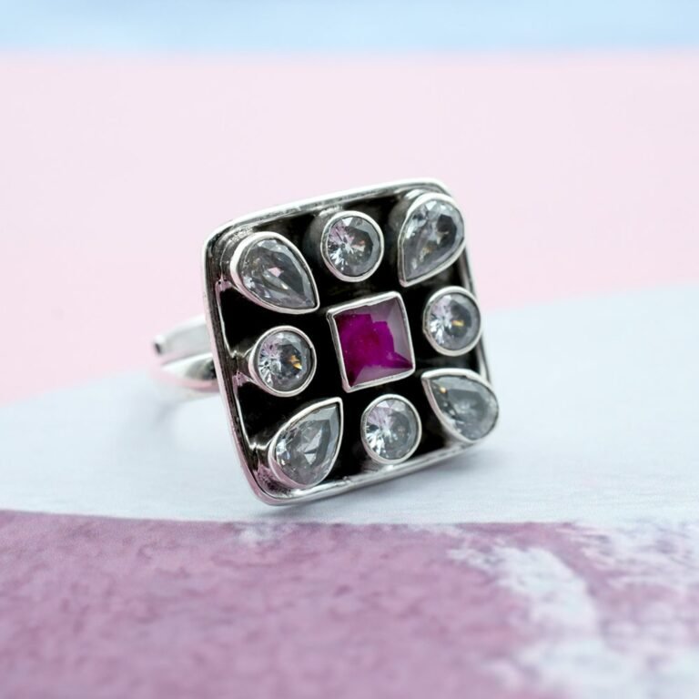 Cubic zirconia and ruby ring 925 sterling silver ring gemstone jewelry handmade ring women ring gift for her gemstone ring R0050-GS
