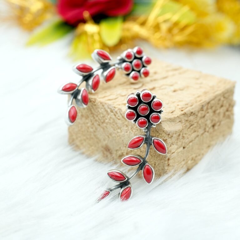 Coral Earring-925 Sterling Silver Jewelry With Gemstone Coral Earring-fine Earring, For Girls & Women Gift item Anniversary Gift For Her E0166-GS