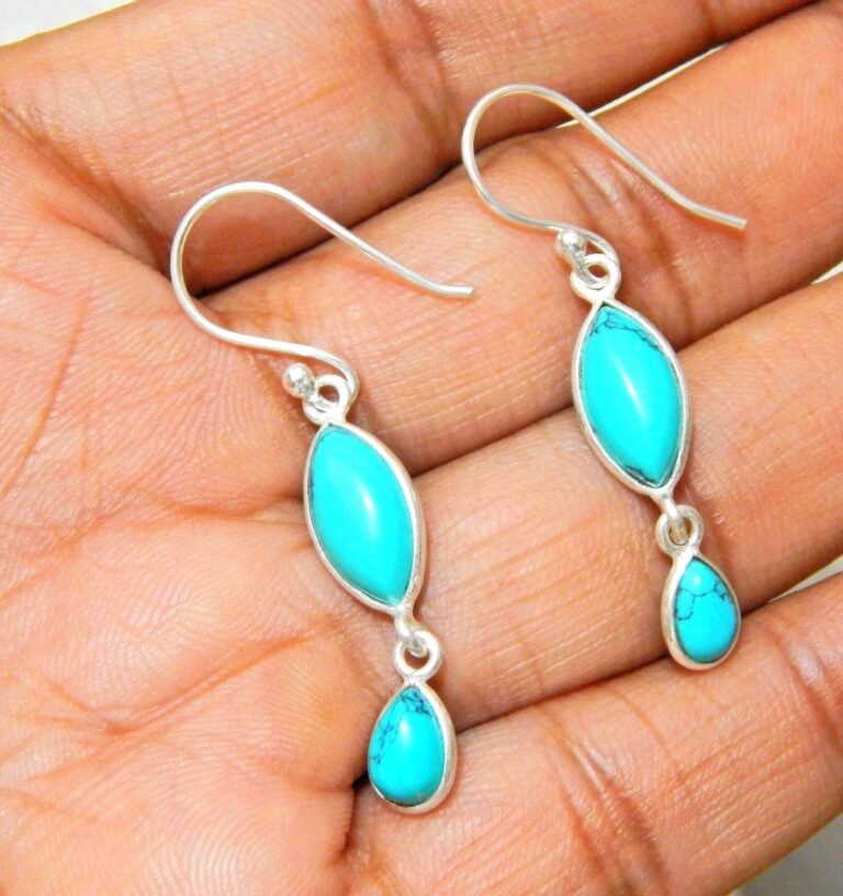 Turquoise Simple Handmade Earring 952 Sterling Silver Earring, Minimalist Jewelry , Avery Day Earring, Gift For Her E0804-GS