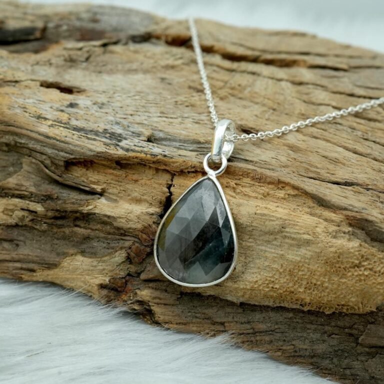 Natural Precious Multi Sapphire Gemstone 925 Sterling Silver Necklace 17"inch Pear Cut Sapphire Gemstone Pendant Handmade Necklace Gift Item NL0289-GS