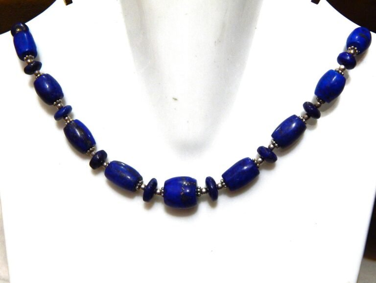 Natural Lapis Lazuli 925 Sterling Silver Beaded Necklace Lapis Blue Gemstone Beaded Handmade Wedding Necklace , Gift Item NL0276-GS