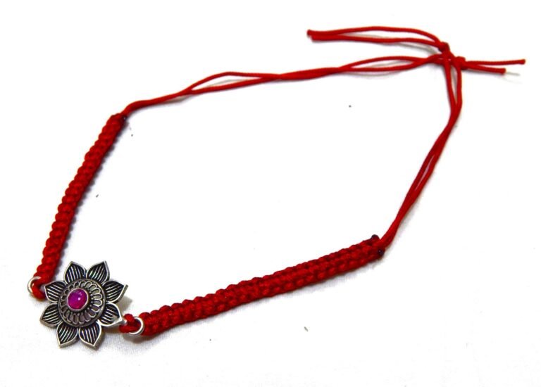 Natural Ruby Gemstone Floral Rakhi Bracelet 925 Sterling Silver Ruby Gemstone Rakhshabhandhan Bracelet BR0108-GS