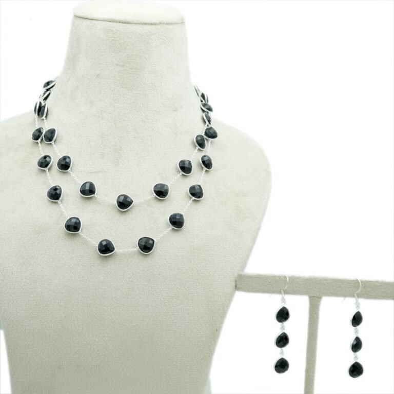 Genuine Natural Black Onyx Necklace And earring set In 925 Sterling Silver Choker Necklace Bezel Jewelry Vintage Necklace Black onyx Jewelry NL0297-GS