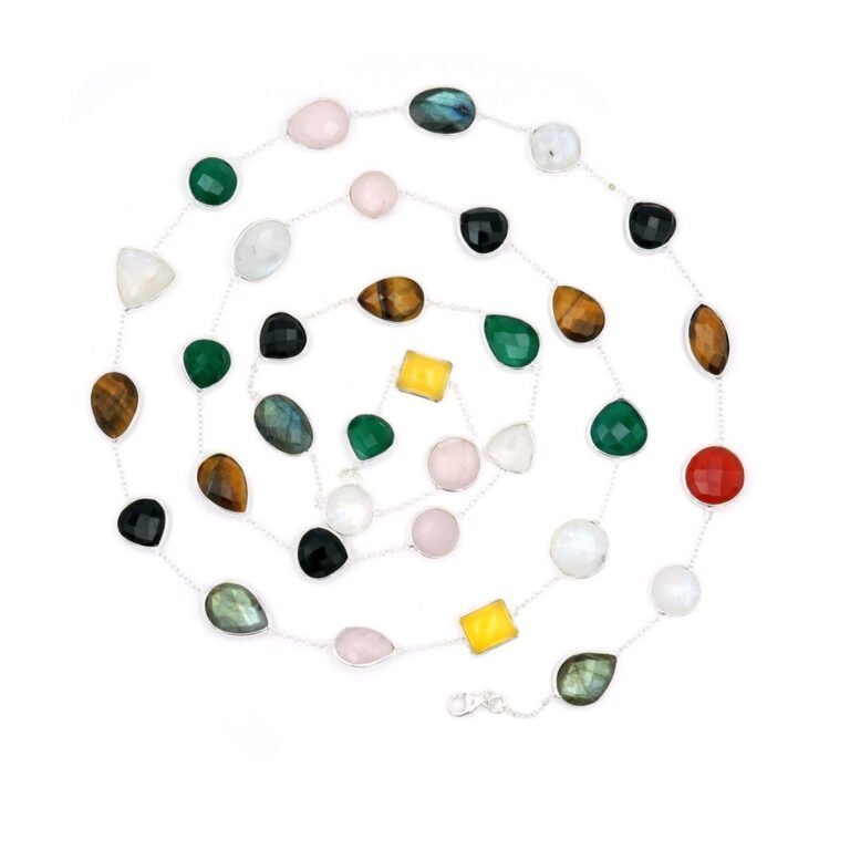 Natural Multi Gemstone Necklace jewelry-925sterling silver Mix Gemstone Necklace handmade necklace Anniversary Gift For Her NL0302-GS