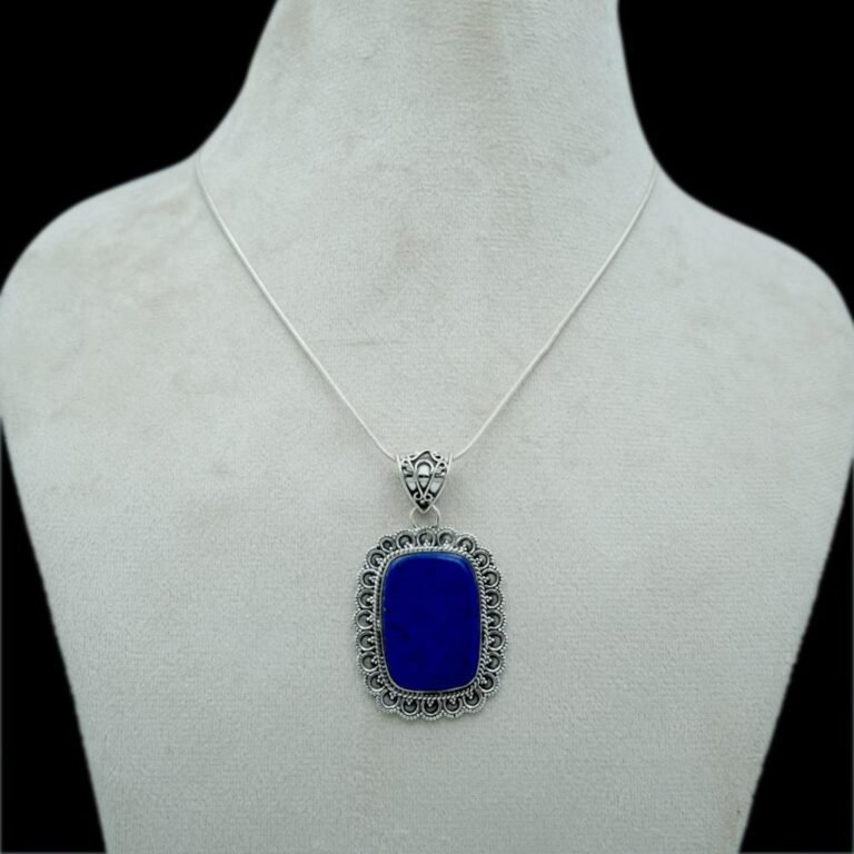 Natural Blue Genuine Lapis Lazuli Pendant Necklace 925 Sterling Silver Lapis Cabochon Gemstone Vintage Pendant With Chain Gift For Her NL0198-GS