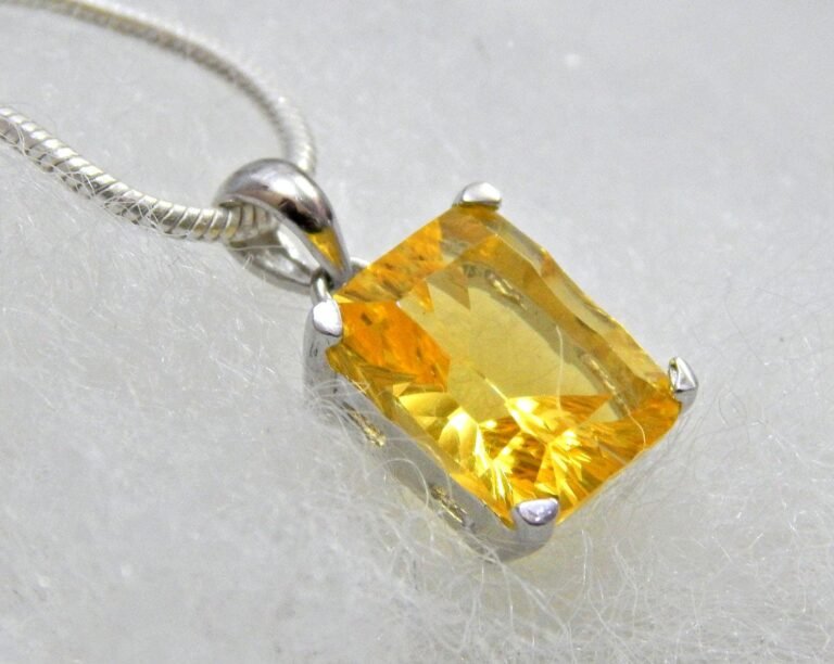 Natural Citrine Solid 925 Sterling Silver Necklace Pendant For Women Handmade Engraved Hexagon Silver Pendant For Wedding , Anniversary Gift NL0323-GS