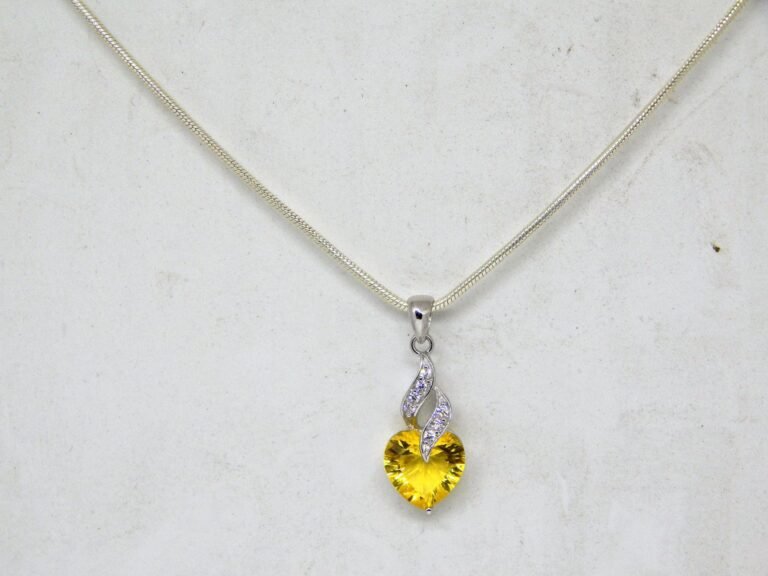 Natural Citrine Solid 925 Sterling Silver Necklace Pendant For Women, Handmade Engraved Heart Silver Pendant For Wedding , Anniversary Gift NL0332-GS