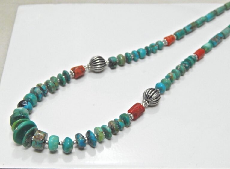 Natural Coral & Turquoise Gemstone Beaded Necklace in 925 Sterling Silver Natural Multi Gemstones Necklace Anniversary Gift handmade gift NL0159-GS
