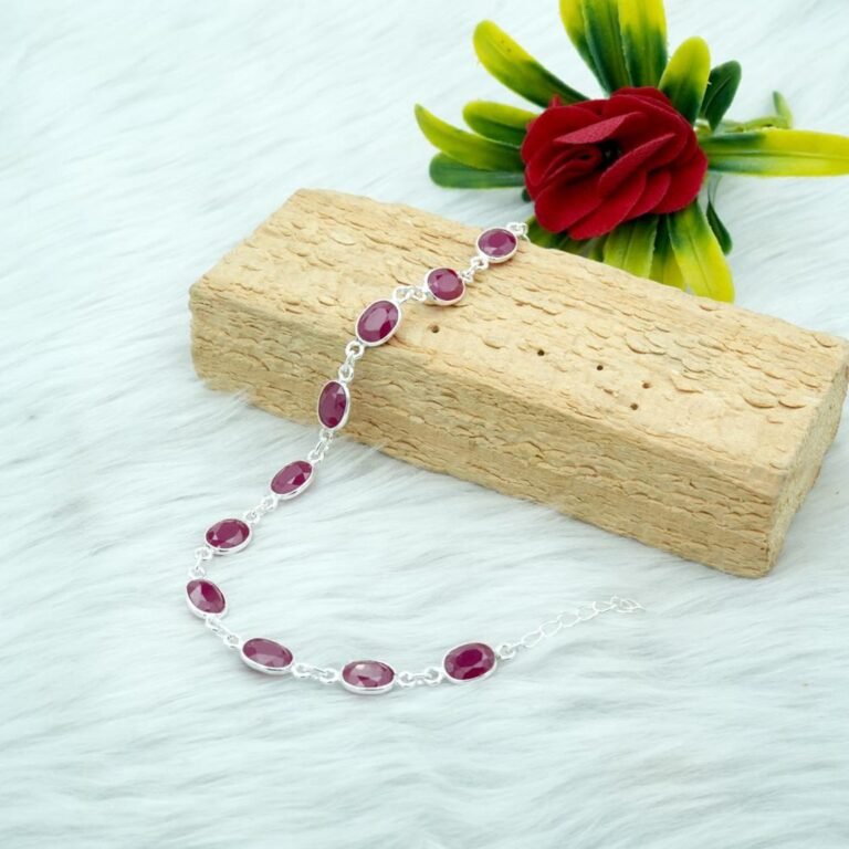 Pink Ruby Bracelet Sterling 925 Silver Bracelet Natural Gemstones Bracelet Wedding Bracelet Minimalist Bracelet Gift For Her BR0082-GS