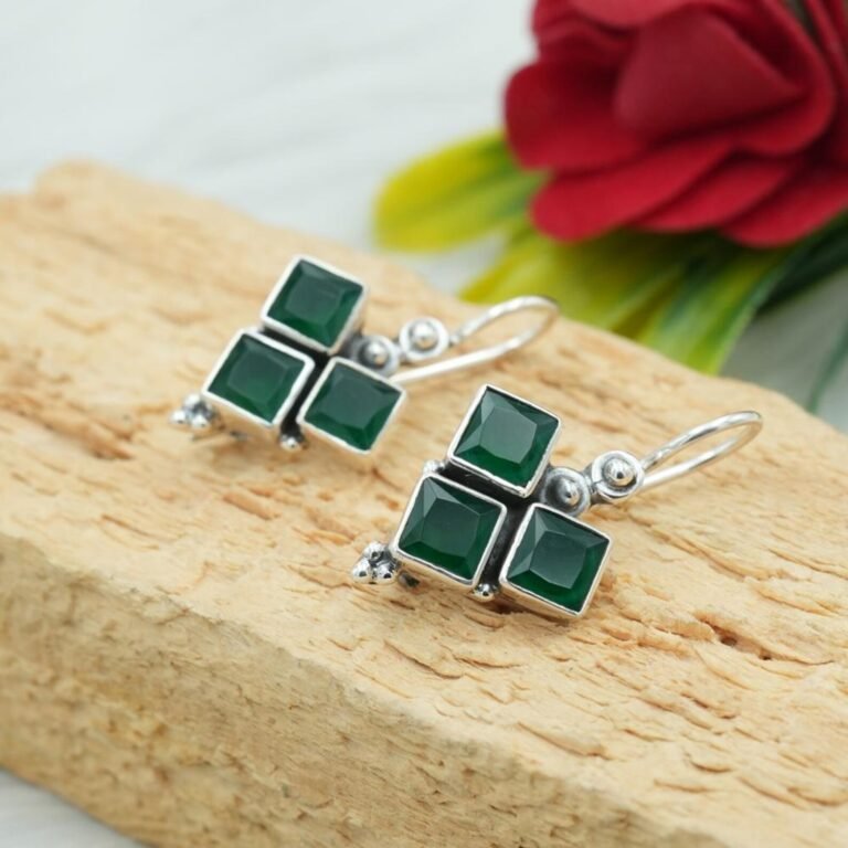 Emerald Earring 925 Sterling Silver Earring Natural Gemstone Earring Wedding Jewelry Emerald Jewelry Gift For Her E0153-GS