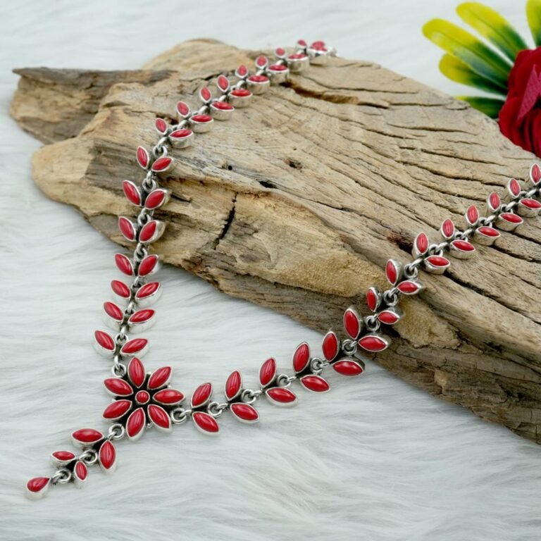 Coral necklace 925 Sterling silver jewelry Coral gemstone handmade necklace women necklace gift for her NL0070-GS