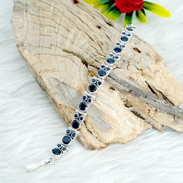 Natural Sapphire Bracelet in 925 Sterling Silver | Tennis Bracelet | Gemstone Bracelet | Sapphire Jewelry | September Birthstone | Gift Item BR0126-GS