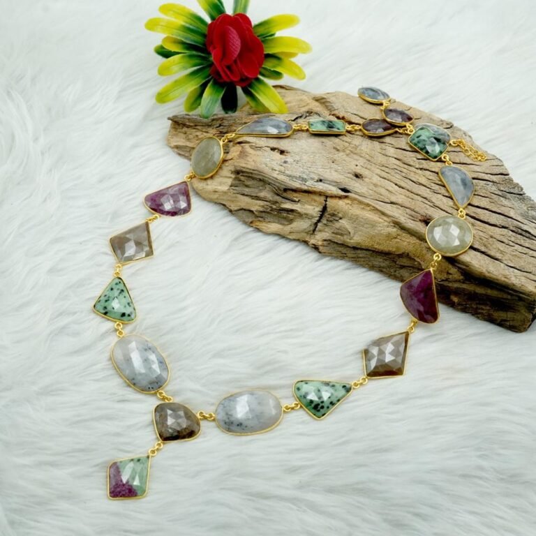 Natural Multi Sapphire Necklace Gold Plated Sterling Silver Necklace Wedding Jewelry Anniversary Gift Gift For Her Gemstone Necklace NL0294-GS