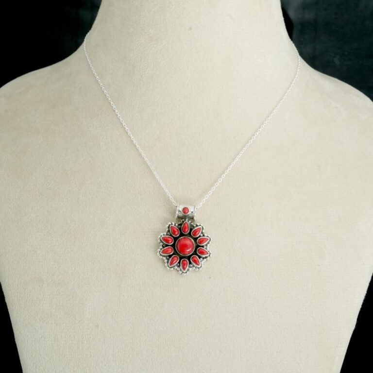 Natural Coral Necklace 925 Sterling Silver Jewelry Pendant Necklace Gift for Her Pendant With Chain Engagement Necklace Anniversary Gift NL0214-GS