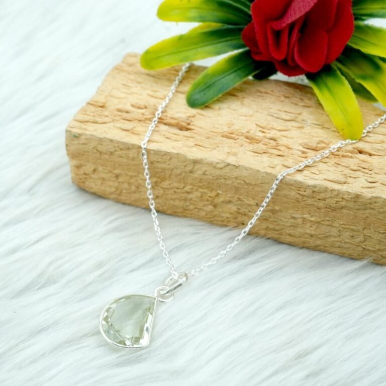 Green Amethyst Necklace 925 Sterling Silver Jewelry Green Amethyst Faceted Gemstone Necklace Wedding Gift Necklace Gift For Her NL0172-GS