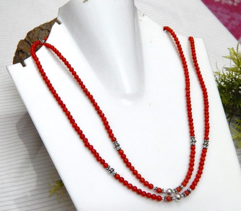 Genuine Natural Italian Coral Necklace-Gemstone jewelry-sterling silver. Beaded Coral Round 4x4 mm Necklace handmade necklace gift NL0076-GS