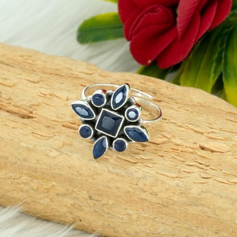 Dainty Blue Sapphire Ring , 925 Sterling Silver Ring , Minimalist Ring , Wedding Ring , Anniversary Gift , Multi Stone Ring , Gift For Her R0341-GS