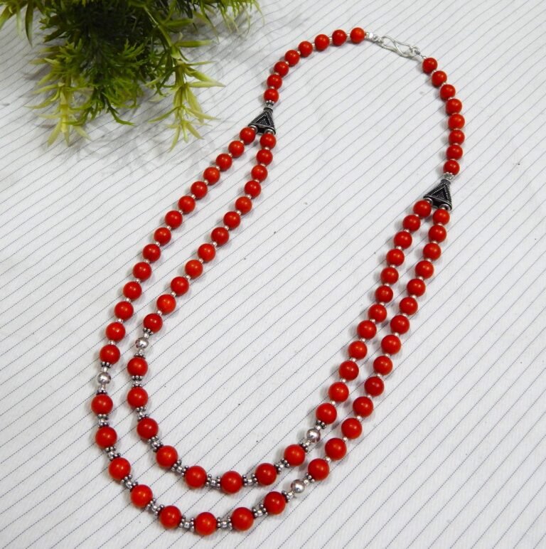 Genuine Natural Coral Necklace Natural Gemstone jewelry-sterling silver. Beaded Coral Round 6.5 mm Necklace handmade necklace gift NL0345-GS